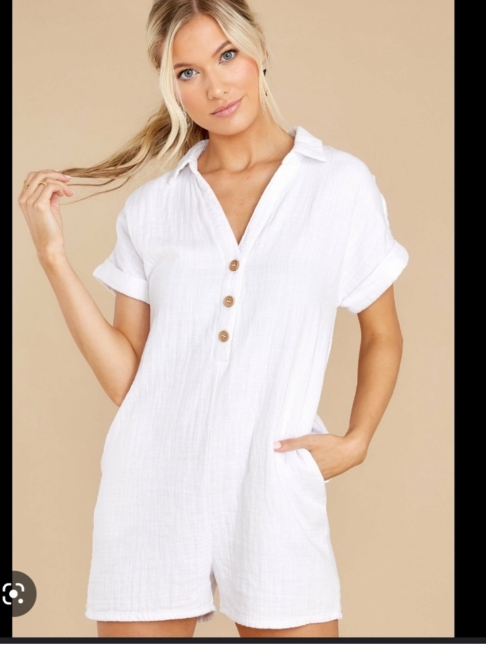 Z Supply White Short-Sleeve Button Romper